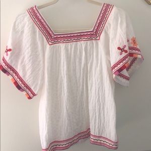 Madewell Embroidered Flutter Sleeve Blouse